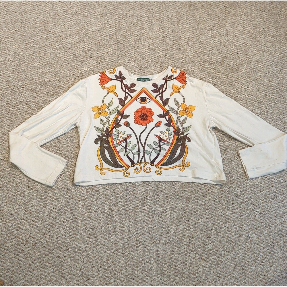 Kathmandu Imports Crop Top Womens Small Mushroom Flower Hippie Boho Festival